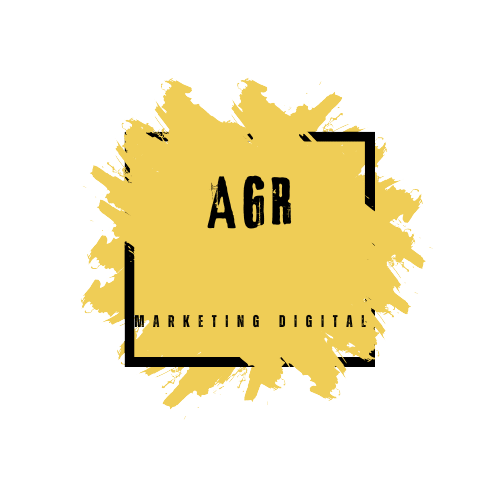 Logotipo de AGR Marketing Digital con un diseño gráfico en tonos amarillos y negros.